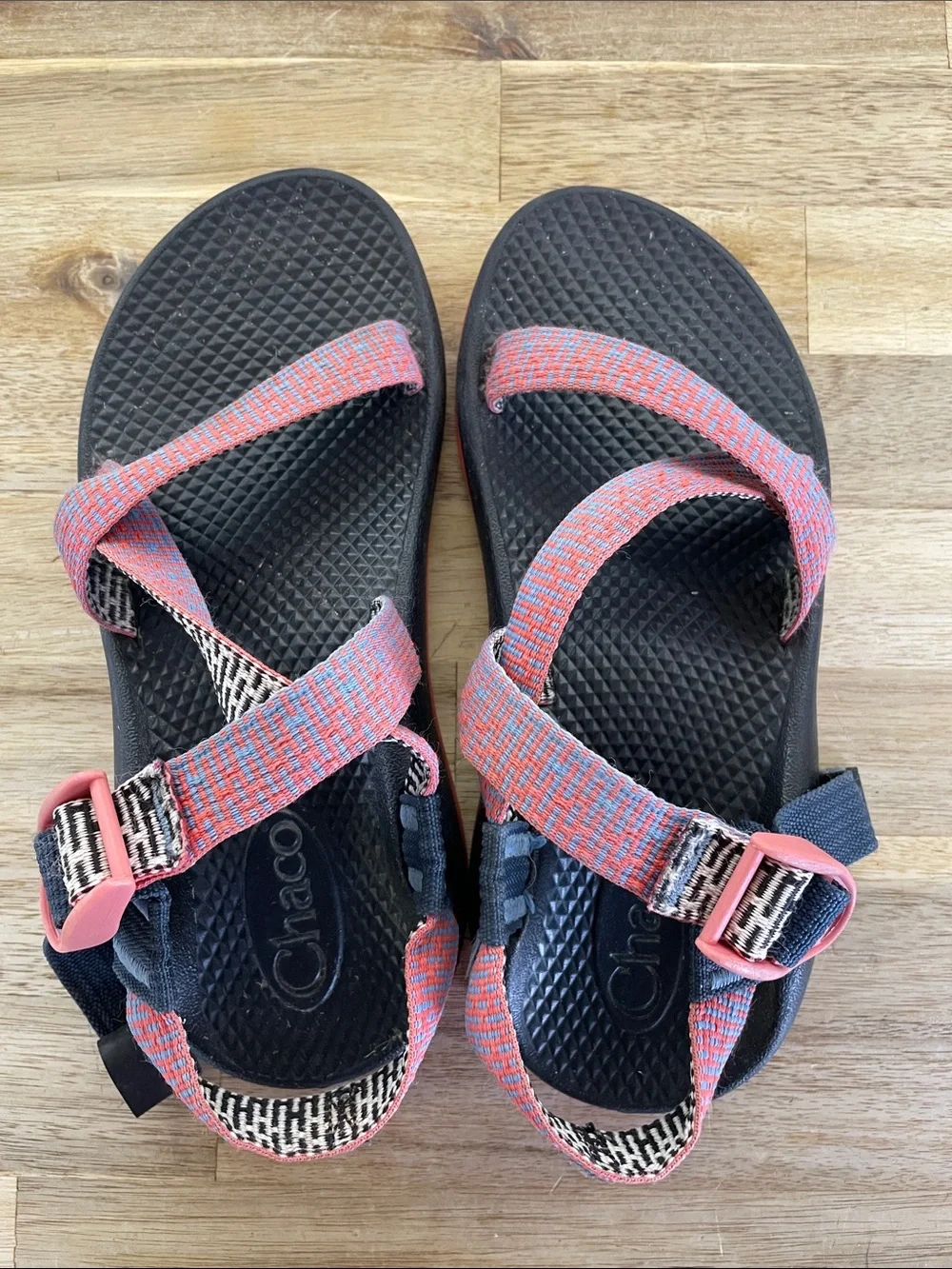 Chaco Kids' Sandals in Coral and Navy with Pink Buckles